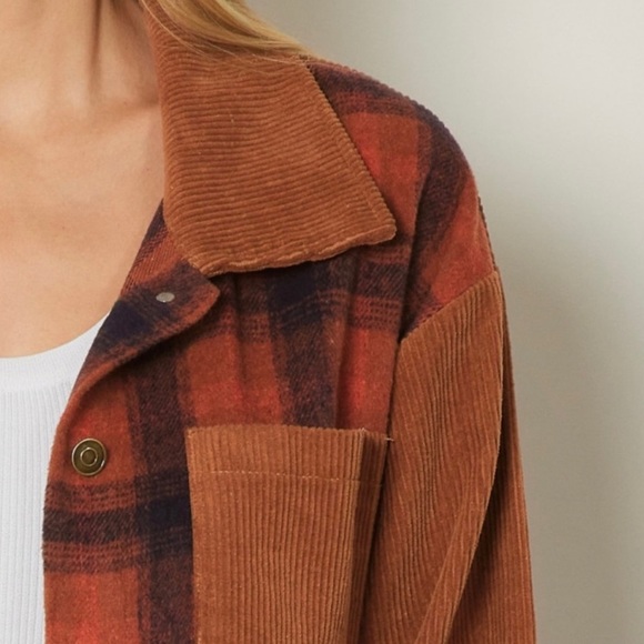 BNWT Cognac plaid and corduroy jacket - Picture 6 of 8